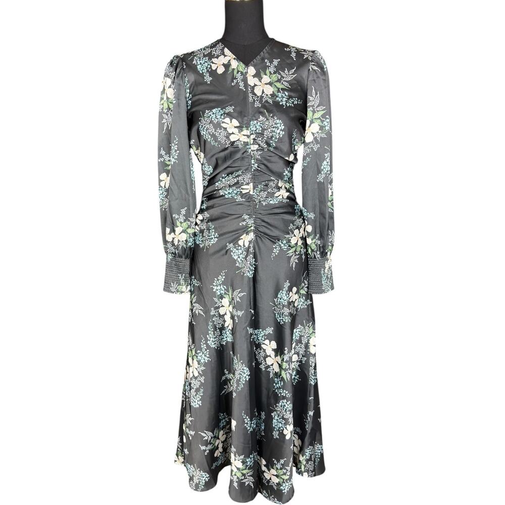 Yakira Bella Audrey Dress Women's S Long Sleeve Dark Green Floral Maxi NWT $168